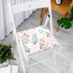 Beyaz Zeminde Renkli Çiçek Desenli Dijital Baskılı Modern Fermuarlı Sandalye Minderi Realhomes