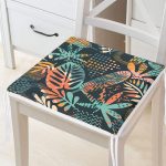 Siyah Zemin Üzerinde Onedraw Çizimli Yaprak Motifli Dijital Baskılı Modern Fermuarlı Sandalye Minderi Realhomes