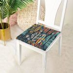 Siyah Zemin Üzerinde Yaprak Desenli Dijital Baskılı Modern Fermuarlı Sandalye Minderi Realhomes