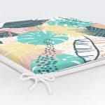 Beyaz Zemin Üzerinde Renkli Yaprak Desenli Dijital Baskılı Modern Fermuarlı Sandalye Minderi Realhomes