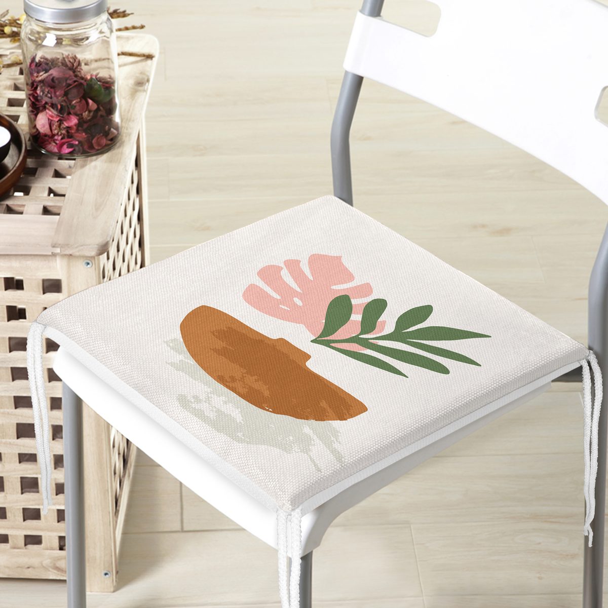 Pastel Renkli Zemin Üzerinde Onedraw Çizimli Dijital Baskılı Modern Fermuarlı Sandalye Minderi Realhomes