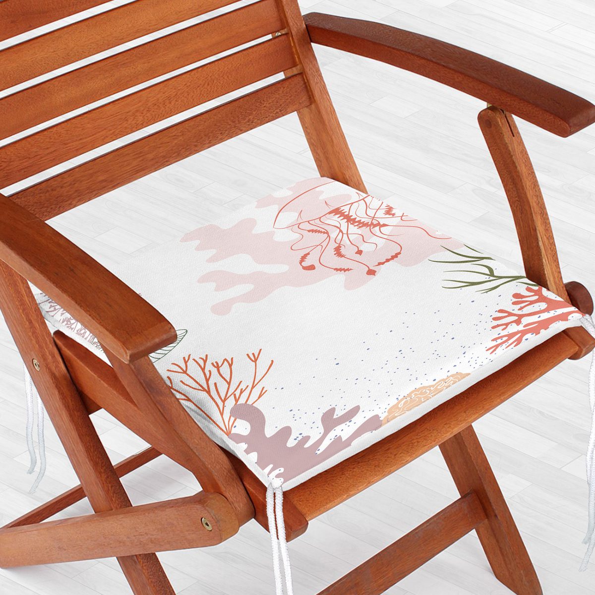 Beyaz Zemin Üzerinde Denizanası Motifli Dijital Baskılı Modern Fermuarlı Sandalye Minderi Realhomes