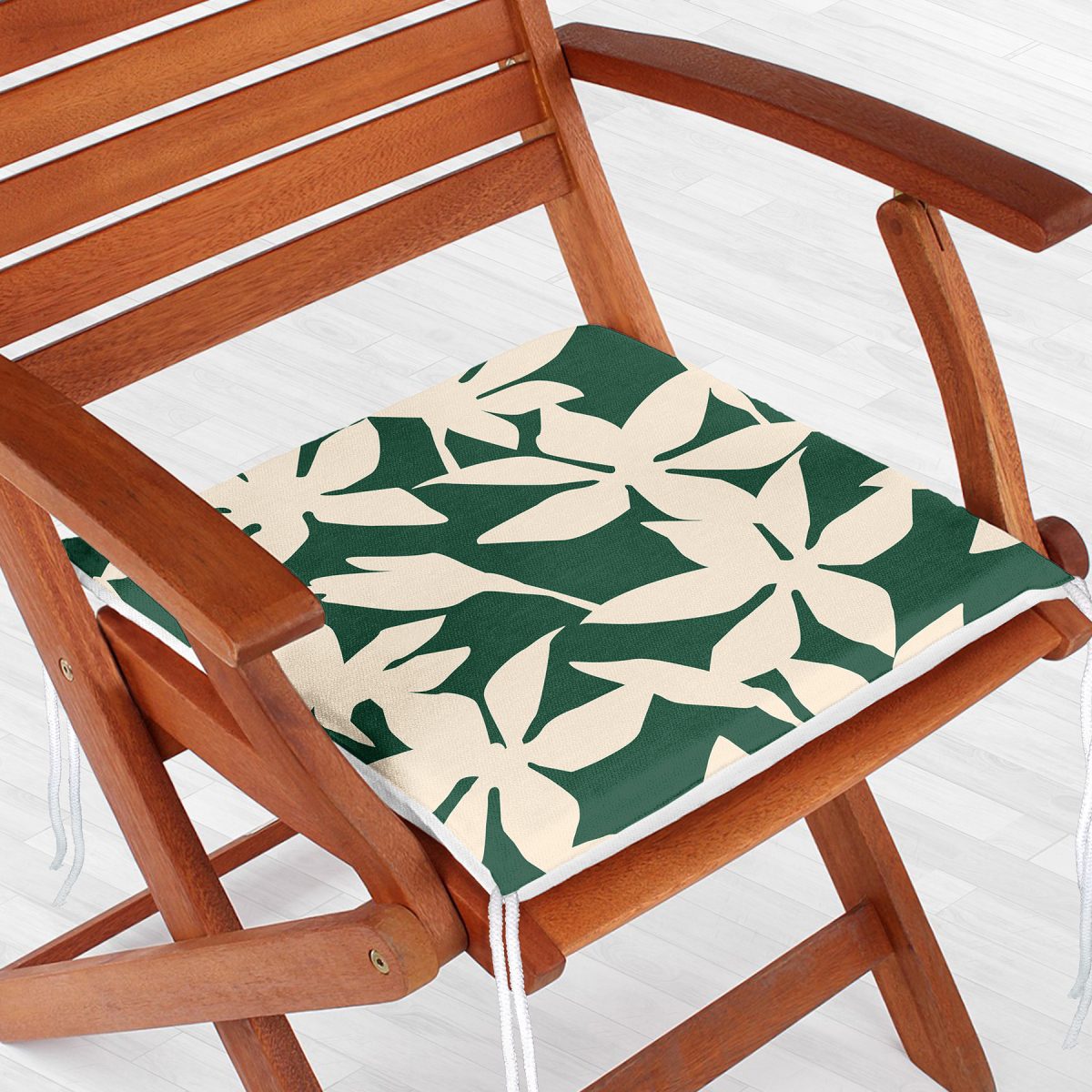 Yeşil Zeminde Yaprak Desenli Dijital Baskılı Modern Fermuarlı Sandalye Minderi Realhomes