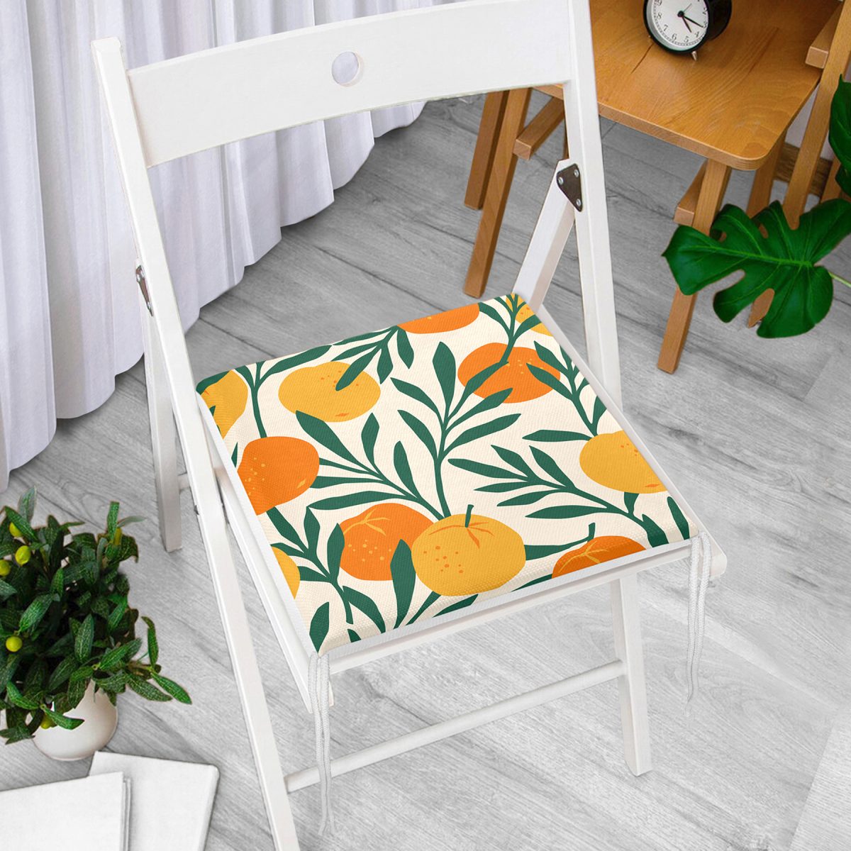 Renkli Zeminde Onedraw Çizimli Limon Desenli Dijital Baskılı Modern Fermuarlı Sandalye Minderi Realhomes