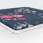 Renkli Zeminde Onedraw Çizimli Çiçek Desenli Dijital Baskılı Modern Fermuarlı Sandalye Minderi Realhomes