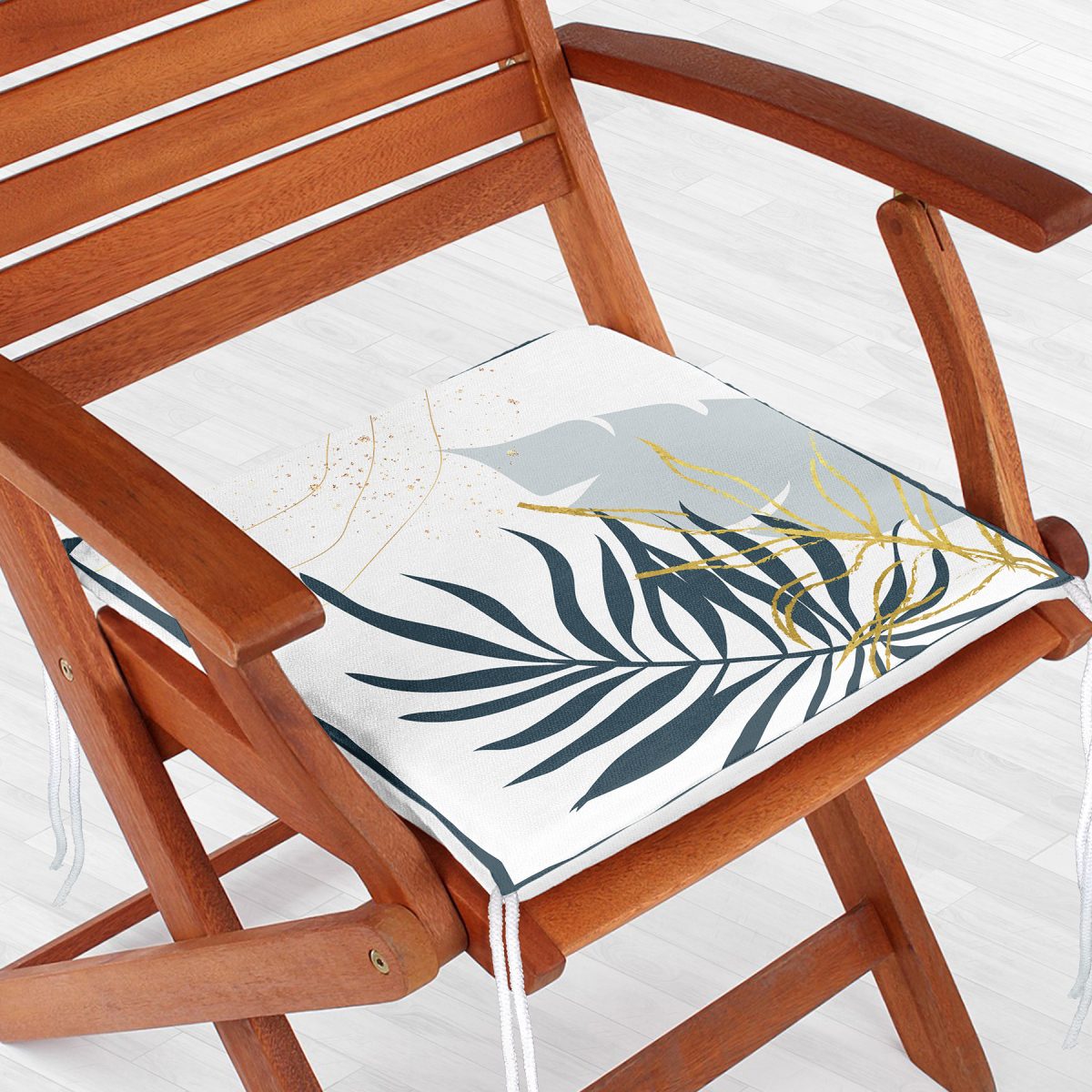 Beyaz Zeminde Onedraw Çizimli Yaprak Desenli Dijital Baskılı Modern Fermuarlı Sandalye Minderi Realhomes