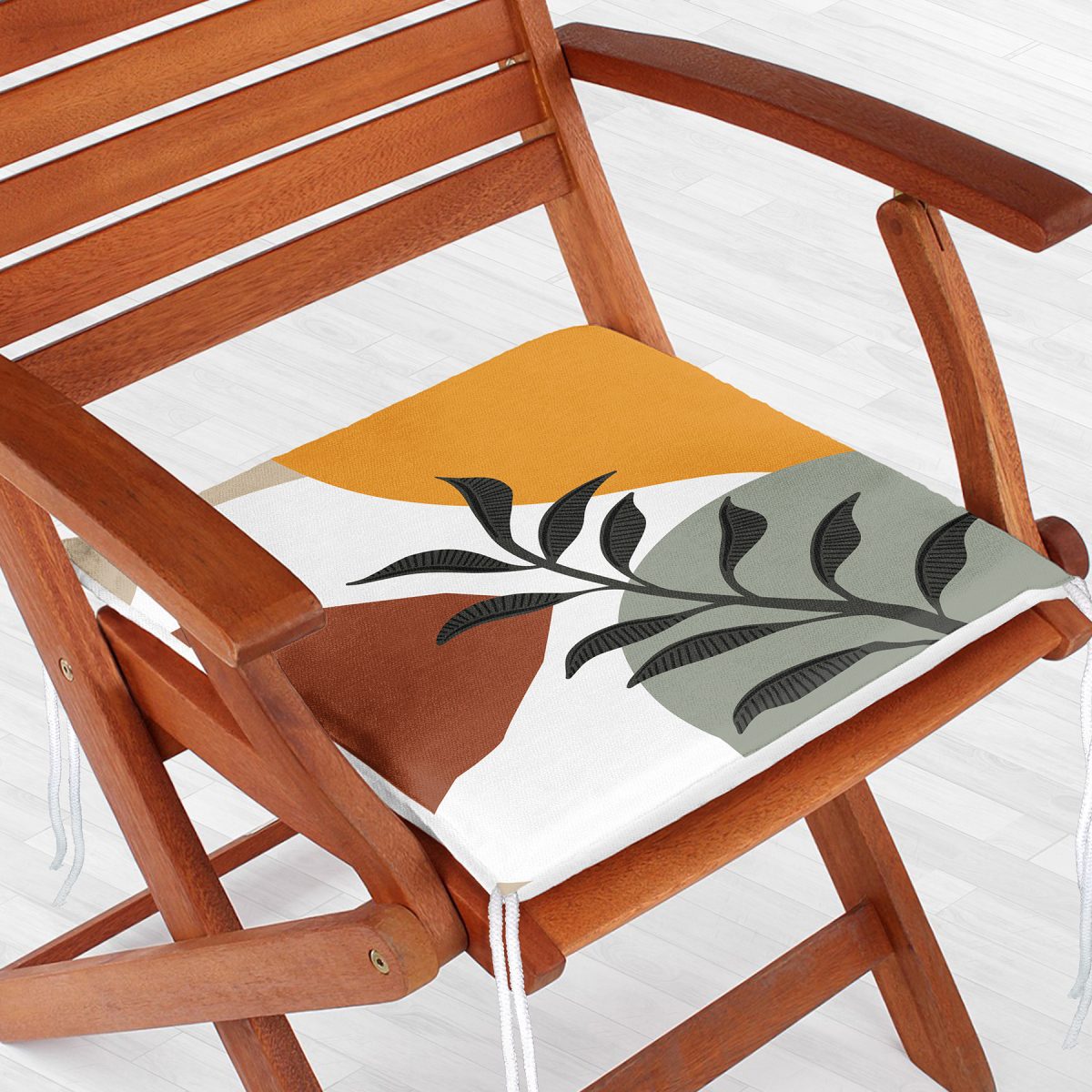 Renkli Zeminli Onedraw Çizimli Yaprak Desenli Dijital Baskılı Modern Fermuarlı Sandalye Minderi Realhomes