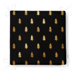 Siyah Zemin Üzerinde Gold Renkli Çam Ağacı Desenli Dijital Baskılı Modern Fermuarlı Sandalye Minderi Realhomes