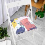 Beyaz Zemin Üzerinde Renkli Onedraw Çizimli Dijital Baskılı Modern Fermuarlı Sandalye Minderi Realhomes