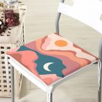 Pastel Renkli Zemin Üzerinde Ay Güneş Temalı Dijital Baskılı Modern Fermuarlı Sandalye Minderi Realhomes