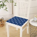 Lacivert Zemin Üzerinde Çapa Desenli Dijital Baskılı Modern Fermuarlı Sandalye Minderi Realhomes