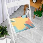 Renkli Zemin Üzerinde Pastel Yaprak Desenli Dijital Baskılı Modern Fermuarlı Sandalye Minderi Realhomes