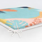 Beyaz Zemin Üzerinde Renkli Deniz Otu Desenli Dijital Baskılı Modern Fermuarlı Sandalye Minderi Realhomes