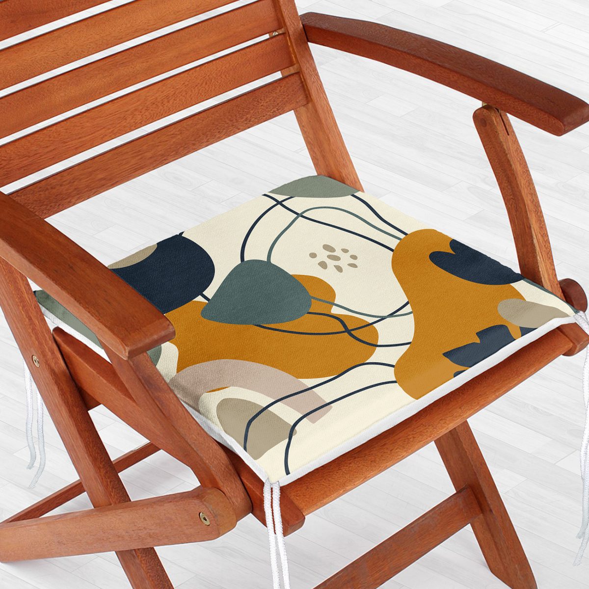 Renkli Zemin Üzerinde Yaprak Desenli Dijital Baskılı Modern Fermuarlı Sandalye Minderi Realhomes