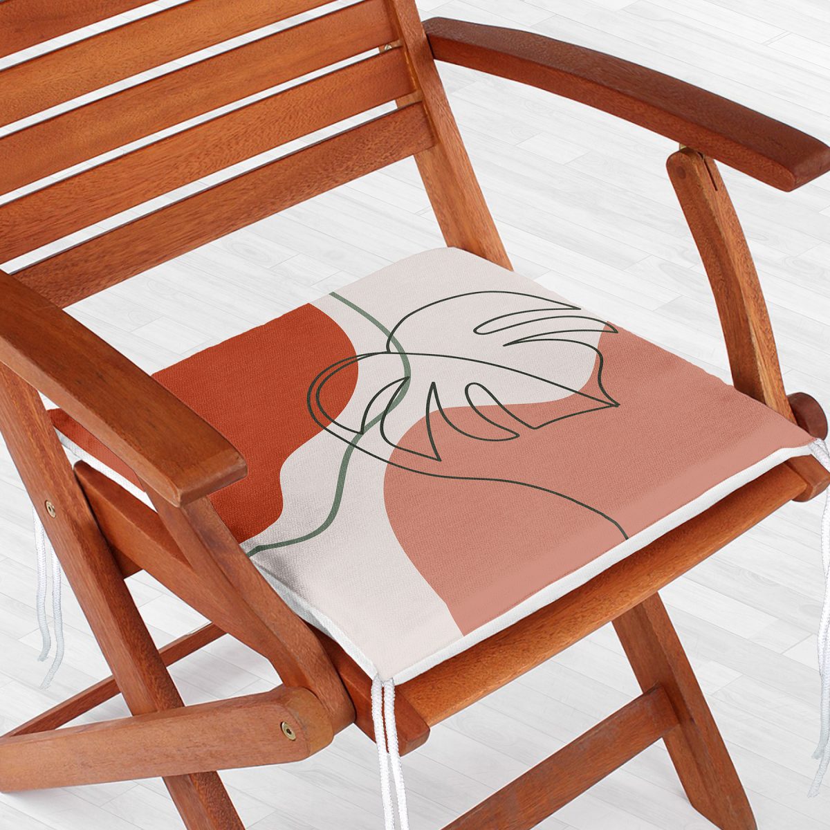 Pastel Zemin Üzerinde Yaprak Desenli Dijital Baskılı Modern Fermuarlı Sandalye Minderi Realhomes