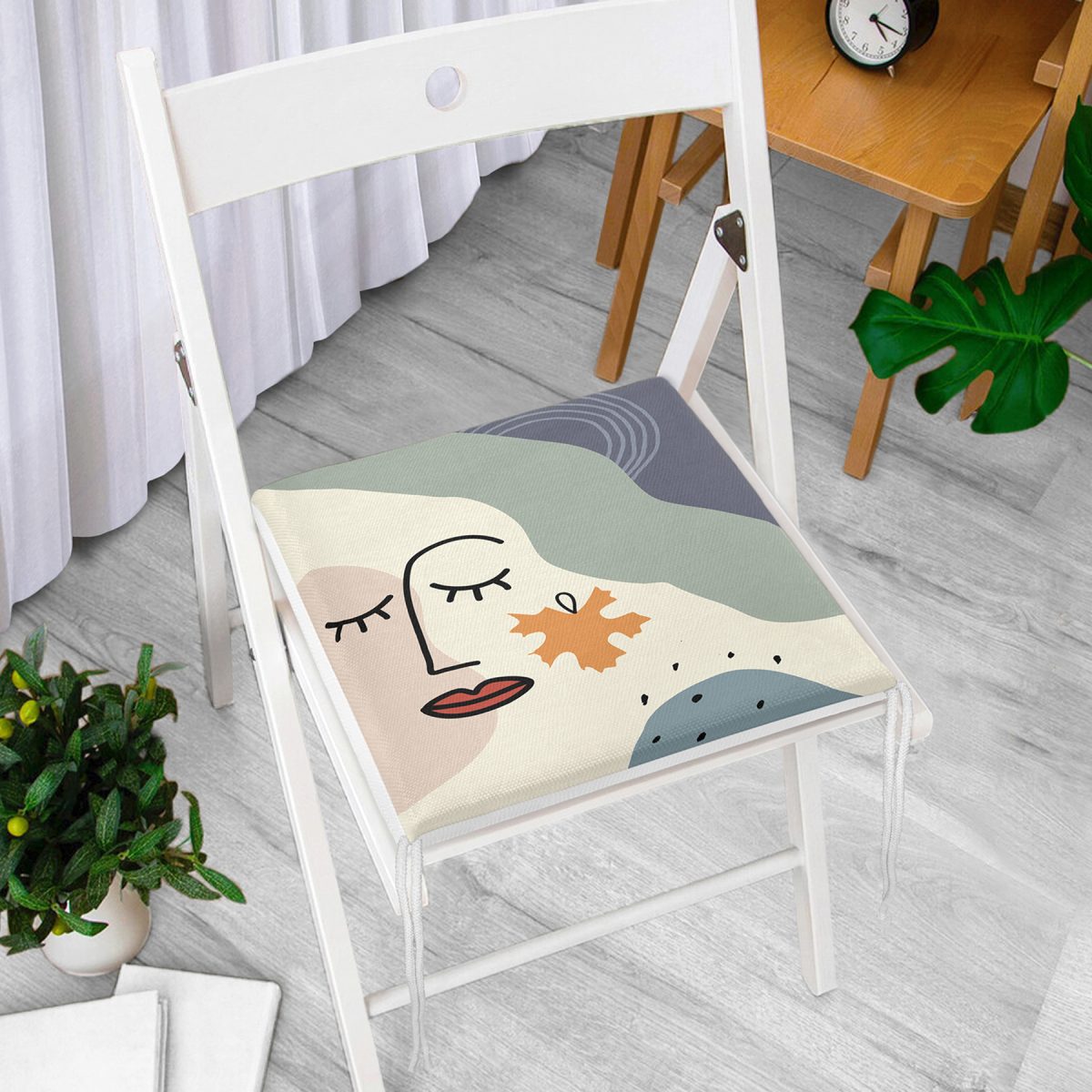 Pastel Zemin Üzerinde Onedraw Çizimli Bayan Silüeti Dijital Baskılı Modern Fermuarlı Sandalye Minderi Realhomes