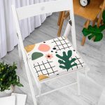 Beyaz Zemin Üzerinde Yaprak Desenli Dijital Baskılı Modern Fermuarlı Sandalye Minderi Realhomes