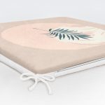 Pastel Zemin Üzerinde Yaprak Desenli Dijital Baskılı Modern Fermuarlı Sandalye Minderi Realhomes