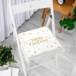 Beyaz Zeminde Gold Detaylı Kar Taneli Merry Christmas Yazılı Dijital Baskılı Modern Fermuarlı Sandalye Minderi Realhomes