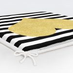 Beyaz Zeminde Siyah Yatay Çizgili Gold Detaylı Kalp Desenli Dijital Baskılı Modern Fermuarlı Sandalye Minderi Realhomes