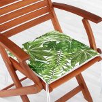 Beyaz Zemin Üzerinde Yeşil Yaprak Desenli Dijital Baskılı Modern Fermuarlı Sandalye Minderi Realhomes