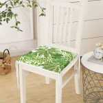 Beyaz Zemin Üzerinde Yeşil Yaprak Desenli Dijital Baskılı Modern Fermuarlı Sandalye Minderi Realhomes