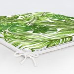 Beyaz Zemin Üzerinde Yeşil Yaprak Desenli Dijital Baskılı Modern Fermuarlı Sandalye Minderi Realhomes