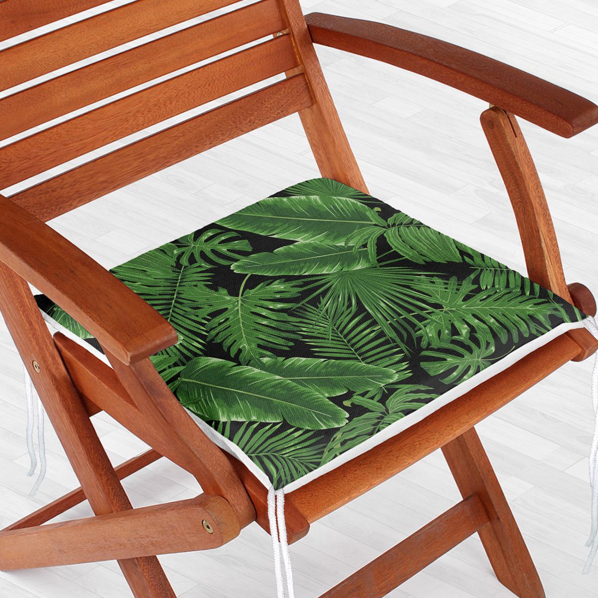 Siyah Zemin Üzerinde Yeşil Yaprak Desenli Dijital Baskılı Modern Fermuarlı Sandalye Minderi Realhomes