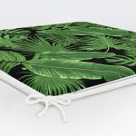 Siyah Zemin Üzerinde Yeşil Yaprak Desenli Dijital Baskılı Modern Fermuarlı Sandalye Minderi Realhomes