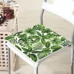 Beyaz Zemin Üzerinde Yeşil Yaprak Desenli Dijital Baskılı Modern Fermuarlı Sandalye Minderi Realhomes