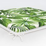 Beyaz Zemin Üzerinde Yeşil Yaprak Desenli Dijital Baskılı Modern Fermuarlı Sandalye Minderi Realhomes