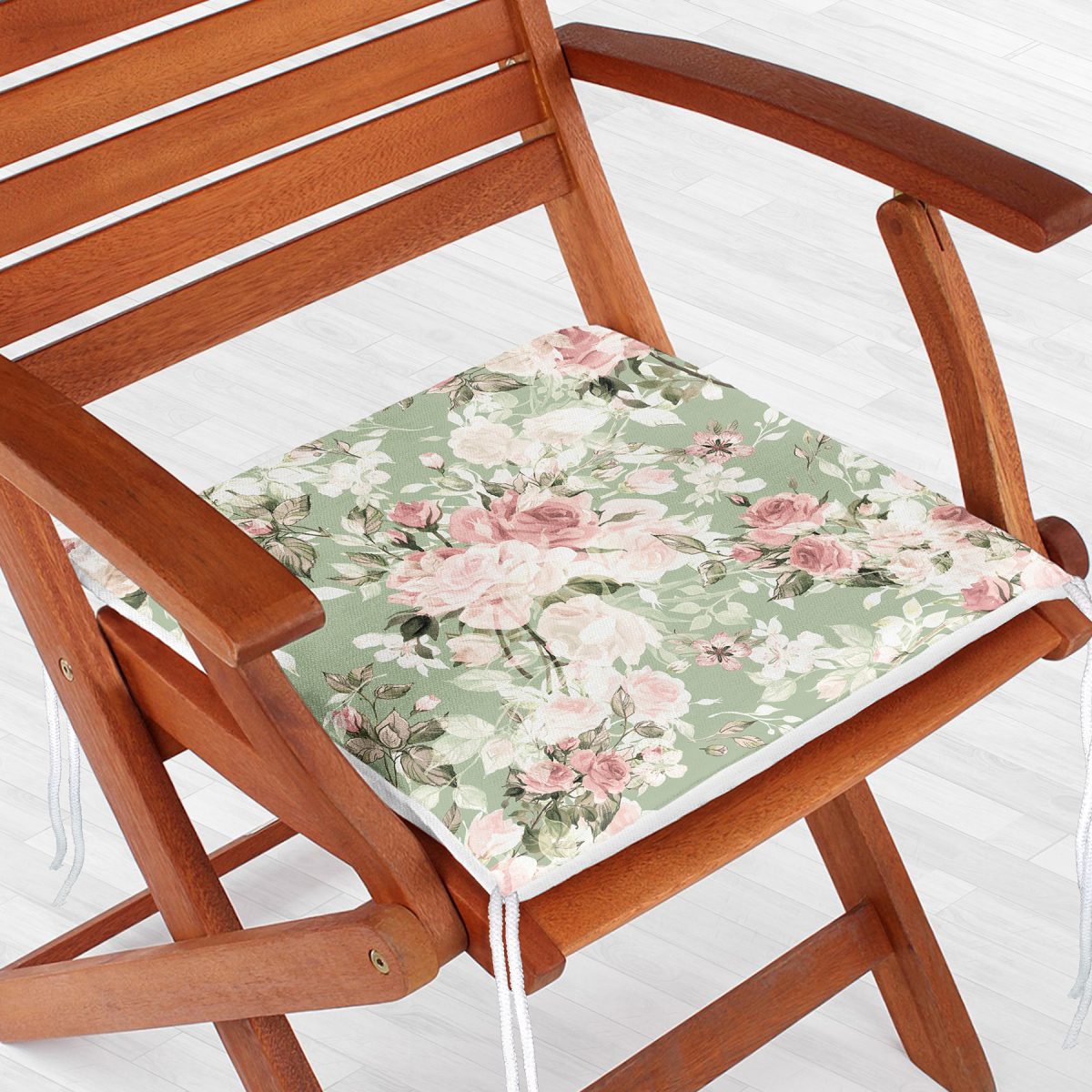 Renkli Zemin Üzerinde Beyaz Çiçek Desenli Dijital Baskılı Modern Fermuarlı Sandalye Minderi Realhomes