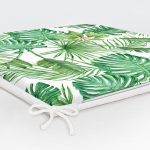 Beyaz Zemin Üzerinde Yeşil Yaprak Desenli Dijital Baskılı Modern Fermuarlı Sandalye Minderi Realhomes
