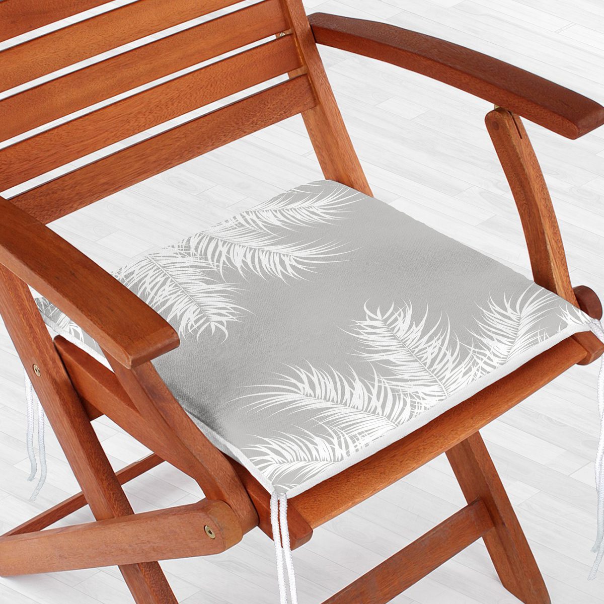 Pastel Zemin Üzerinde Beyaz Yaprak Desenli Dijital Baskılı Modern Fermuarlı Sandalye Minderi Realhomes
