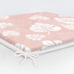 Pastel Zemin Üzerinde Beyaz Yaprak Desenli Dijital Baskılı Modern Fermuarlı Sandalye Minderi Realhomes