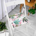 Beyaz Zemin Üzerinde Yeşil Yaprak Desenli Dijital Baskılı Modern Fermuarlı Sandalye Minderi Realhomes