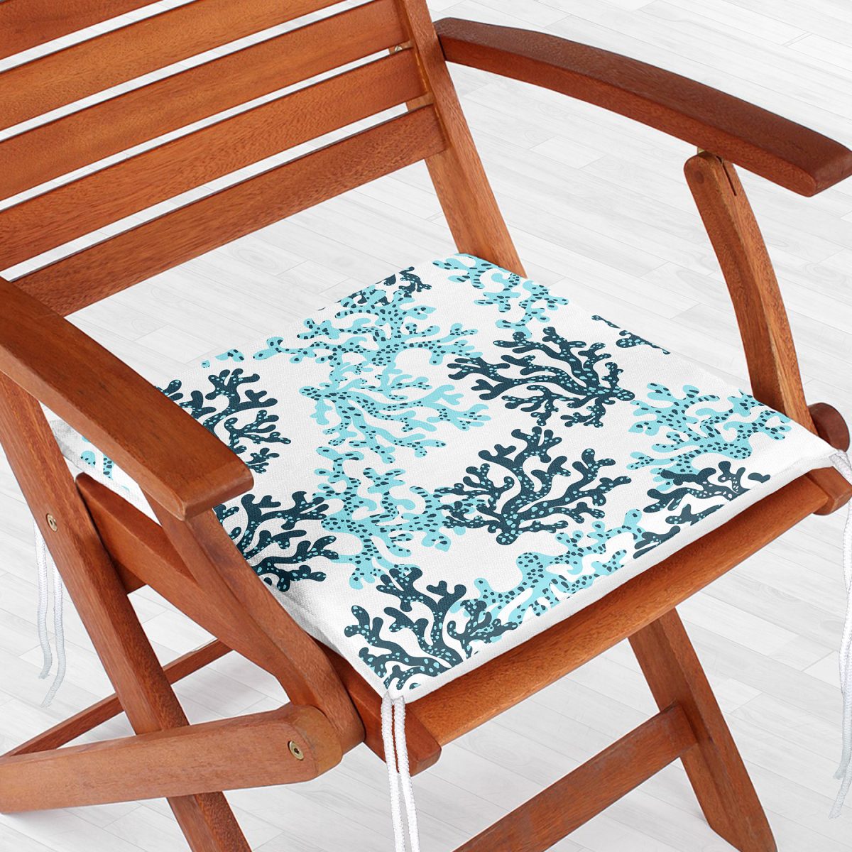 Beyaz Zemin Üzerinde Renkli Deniz Otu Desenli Dijital Baskılı Modern Fermuarlı Sandalye Minderi Realhomes