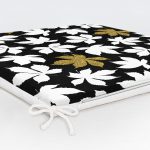 Siyah Zemin Üzerinde Gold Detaylı Beyaz Çiçek Desenli Dijital Baskılı Modern Fermuarlı Sandalye Minderi Realhomes