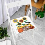 Beyaz Zemin Üzerinde Ayçiçek Desenli Ekoseli Balkabağı Dijital Baskılı Modern Fermuarlı Sandalye Minderi Realhomes