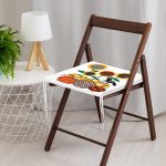 Beyaz Zemin Üzerinde Ayçiçek Desenli Ekoseli Balkabağı Dijital Baskılı Modern Fermuarlı Sandalye Minderi Realhomes