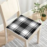 Beyaz Zemin Üzerinde Siyah Ekose Desenli Dijital Baskılı Modern Fermuarlı Sandalye Minderi Realhomes