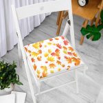 Beyaz Zemin Üzerinde Sonbahar Yaprak Desenli Dijital Baskılı Modern Fermuarlı Sandalye Minderi Realhomes