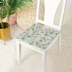 Renkli Zemin Üzerinde Yeşil Yapraklı Çiçek Desenli Dijital Baskılı Modern Fermuarlı Sandalye Minderi Realhomes