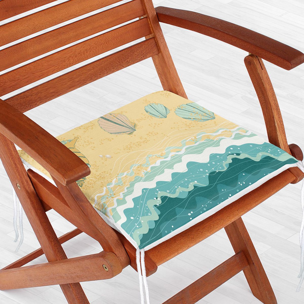 Renkli Zemin Üzerinde Deniz Kabuğu Desenli Dijital Baskılı Modern Fermuarlı Sandalye Minderi Realhomes