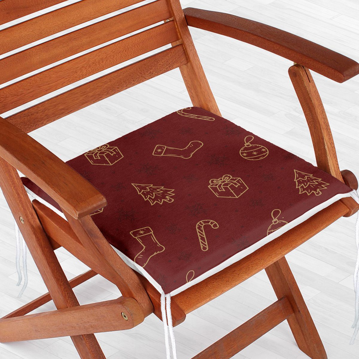Renkli Zeminde Gold Detaylı Yılbaşı Çorabı Desenli Dijital Baskılı Modern Fermuarlı Sandalye Minderi Realhomes