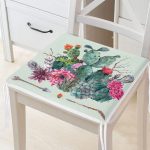 Renkli Zemin Üzerinde Oklu Kaktüs Desenli Dijital Baskılı Modern Fermuarlı Sandalye Minderi Realhomes