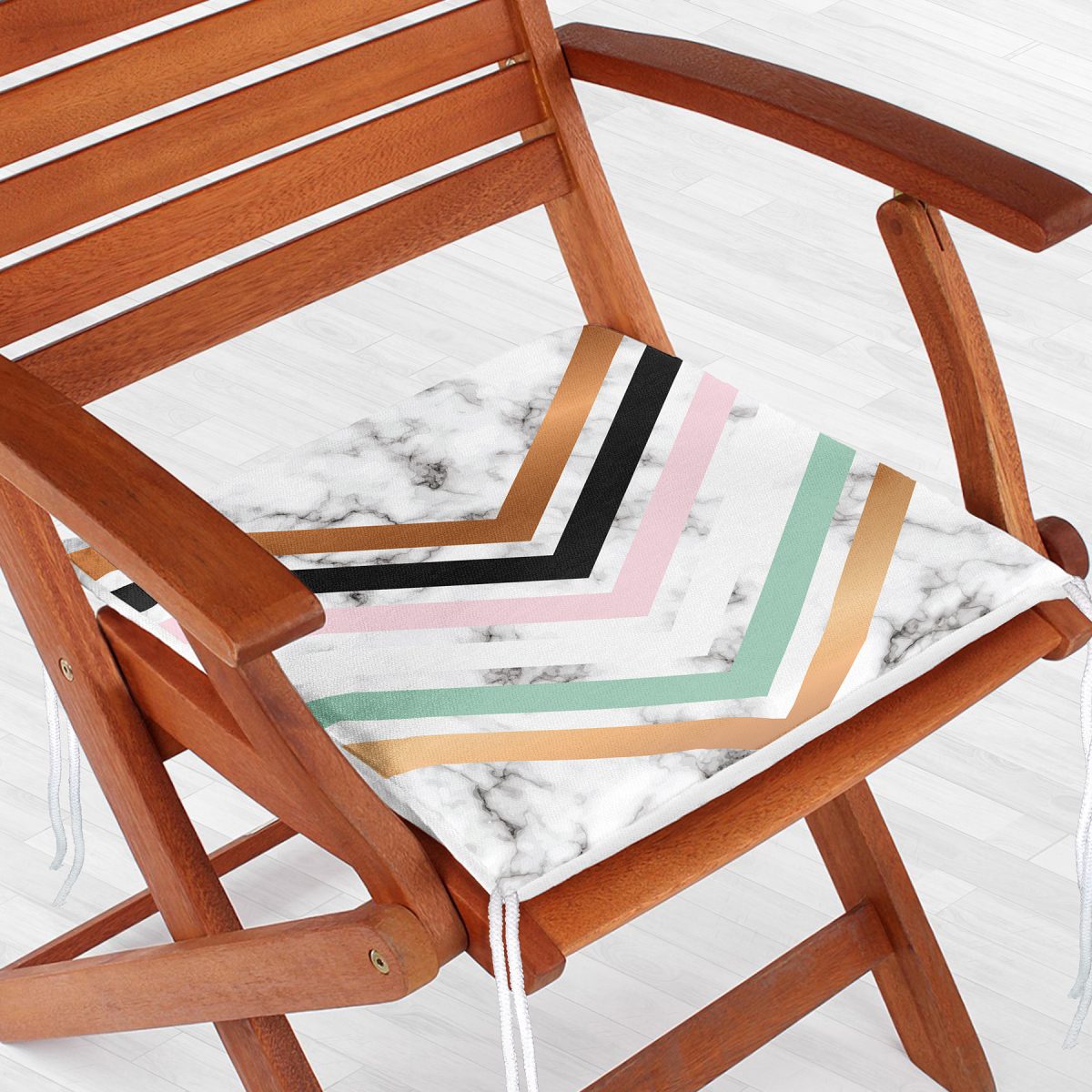 Renkli Geometrik Desenli Mermer Motifli Dijital Baskılı Modern Fermuarlı Sandalye Minderi Realhomes
