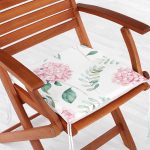 Beyaz Zeminli Yeşil Yapraklı Ortanca Çiçek Dijital Baskılı Modern Fermuarlı Sandalye Minderi Realhomes