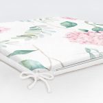 Beyaz Zeminli Yeşil Yapraklı Ortanca Çiçek Dijital Baskılı Modern Fermuarlı Sandalye Minderi Realhomes