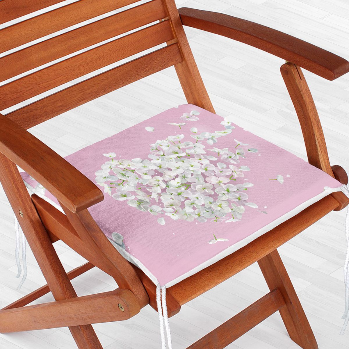 Renkli Zeminli Kalp Desenli Ortanca Çiçek Dijital Baskılı Modern Fermuarlı Sandalye Minderi Realhomes